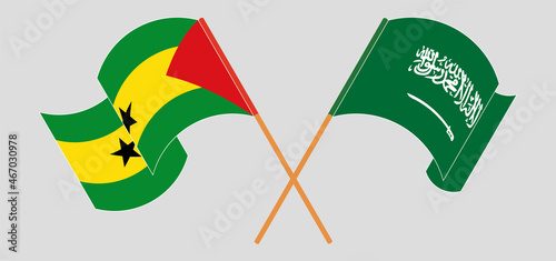 Crossed flags of Sao Tome and Principe and the Kingdom of Saudi Arabia. Official colors. Correct proportion