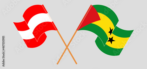 Crossed flags of Austria and Sao Tome and Principe. Official colors. Correct proportion