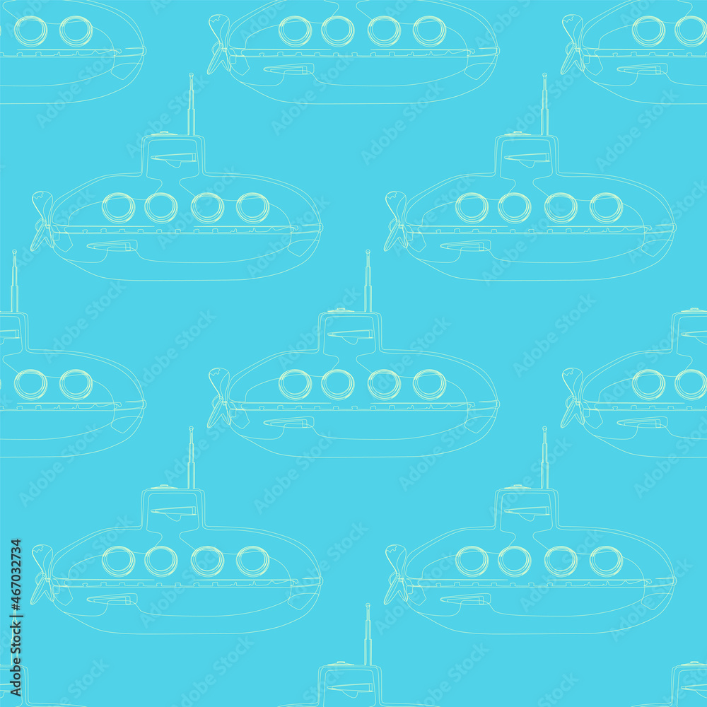 Cartoon-styled submarine seamless pattern.