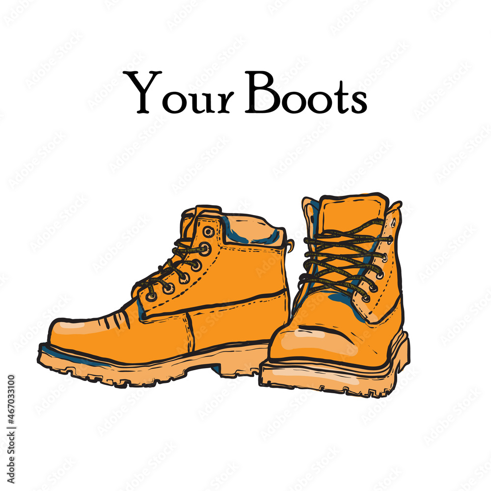 Hiking shoes pair isolated. Hand drawn vector illustration of hipsters