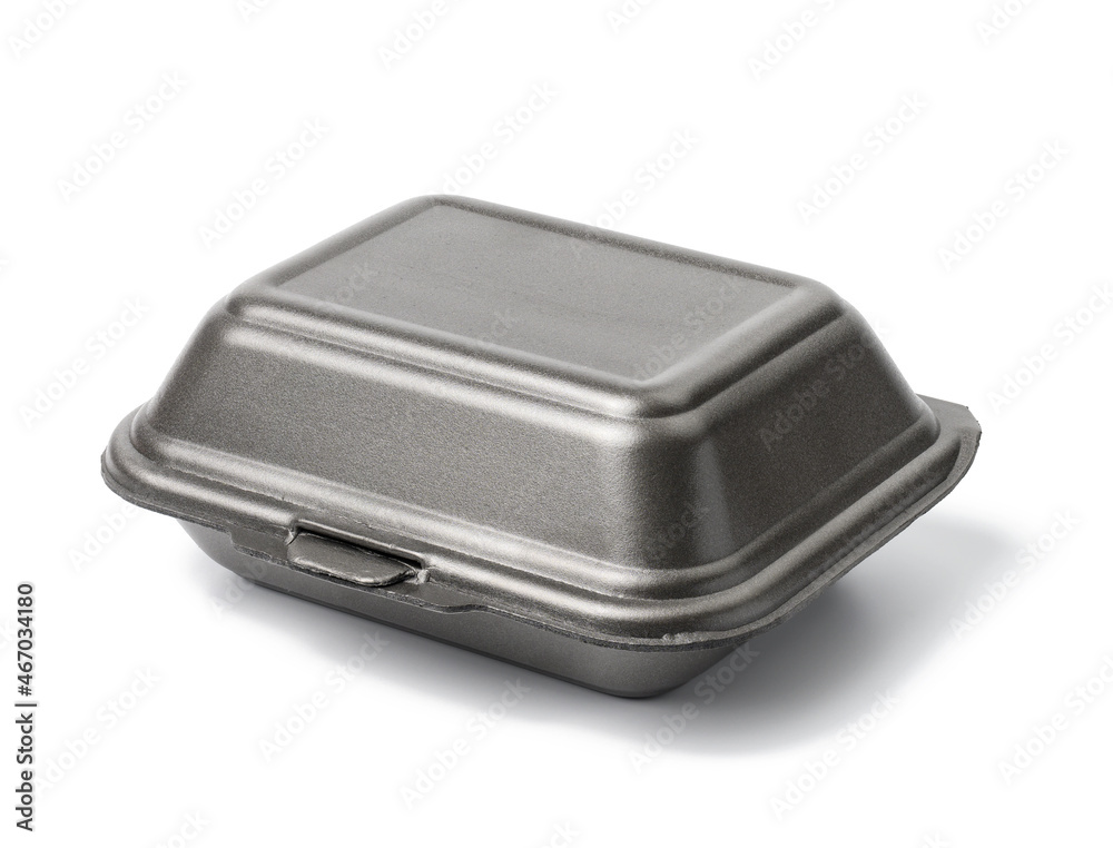 disposable food container. Gray box of polystyrene on a white background disposable food container. Gray box of polystyrene on a white background