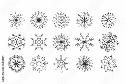 set of winter snowflakes, christmas snowfall design for holiday greetings and print packaging and card