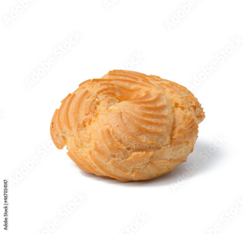 baked round eclair on white background