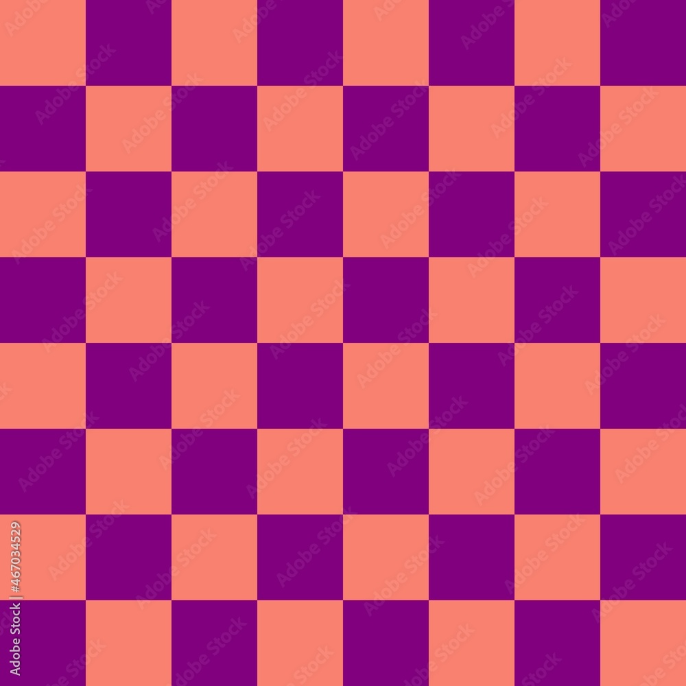 Checkerboard 8 by 8. Purple and Salmon colors of checkerboard. Chessboard, checkerboard texture. Squares pattern. Background. Checkerboard 8 by 8. Purple and Salmon colors of checkerboard. Chessboard, checkerboard texture. Squares pattern. Background.