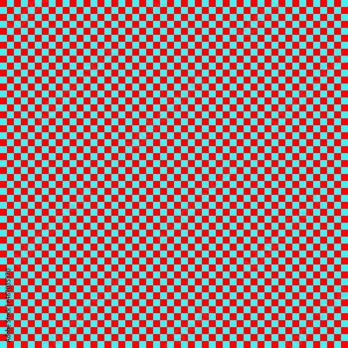 Checkerboard with very small squares. Cyan and Red colors of checkerboard. Chessboard  checkerboard texture. Squares pattern. Background.