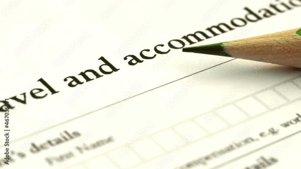 Dolly shot of travel and accomodation form Dolly shot of travel and accomodation form