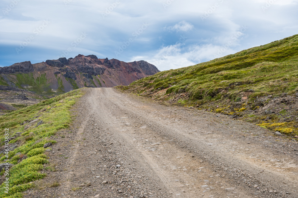 Mountain road Veidileysuhals in Strandir in Iceland