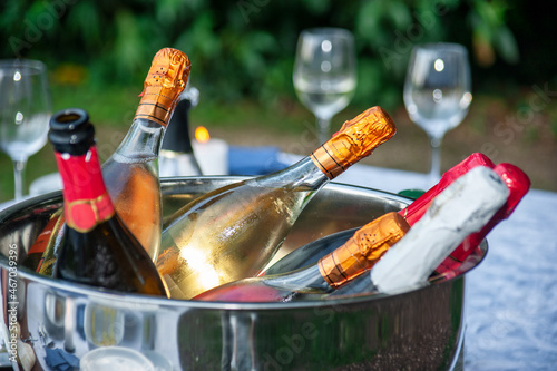 fresh bottles of champagne or prosecco