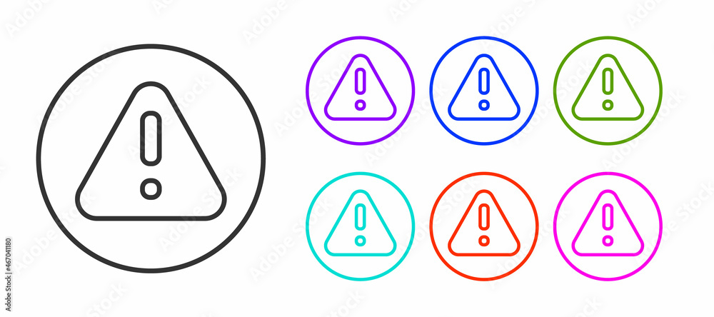 Black line Exclamation mark in triangle icon isolated on white background. Hazard warning sign, careful, attention, danger warning important. Set icons colorful. Vector Black line Exclamation mark in triangle icon isolated on white background. Hazard warning sign, careful, attention, danger warning important. Set icons colorful. Vector