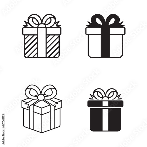 Set of gift box icon with black color isolated on white background. Simple gift box vector illustration