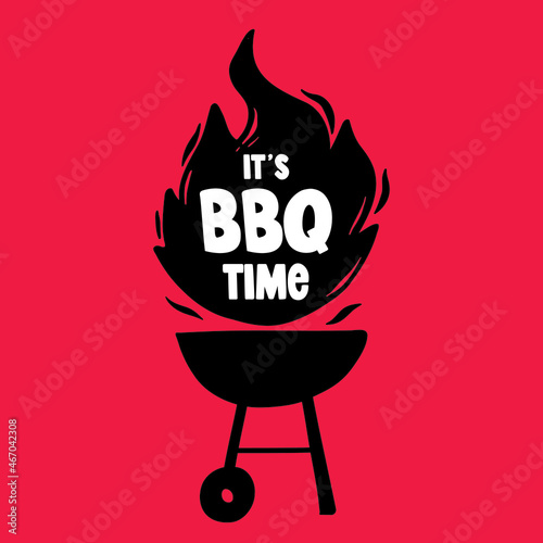 BBQ time. Hand drawn barbecue icon with flame.