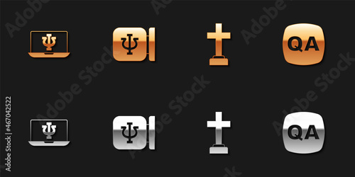 Set Psychologist online, Psychology, Psi, Graves funeral sorrow and Question and Answer icon. Vector