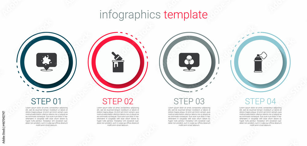 Set Paint spray, bucket with brush, RGB and CMYK color mixing and can. Business infographic template. Vector Set Paint spray, bucket with brush, RGB and CMYK color mixing and can. Business infographic template. Vector