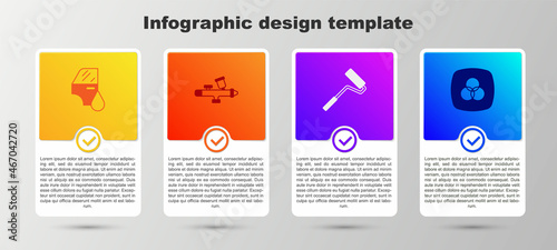 Set Car painting, Paint spray gun, roller brush and RGB and CMYK color mixing. Business infographic template. Vector