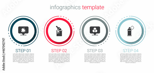 Set Paint spray, bucket with brush, RGB and CMYK color mixing and can. Business infographic template. Vector