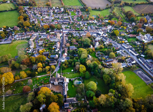 The aerial view of Cerne Abbas village in Dorset, England photo