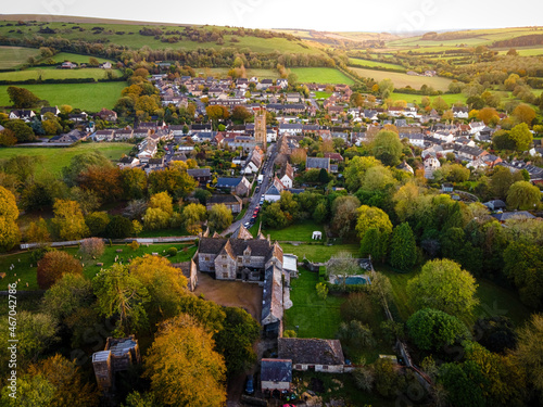 The aerial view of Cerne Abbas village in Dorset, England photo