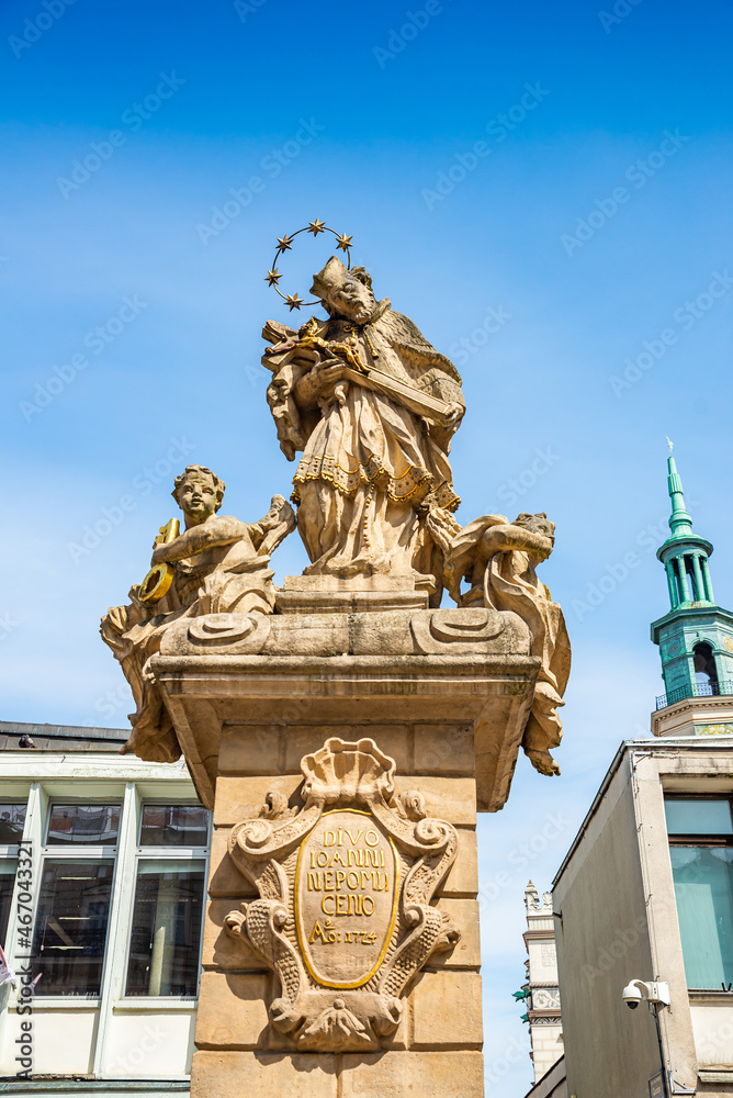 Poznan, Poland - August 09, 2021. Joann Nepomuceno statue