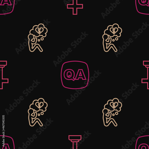 Set line Graves funeral sorrow, Broken heart divorce and Question and Answer on seamless pattern. Vector