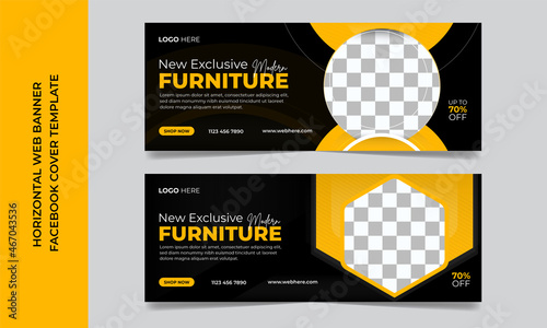 Modern furniture sale horizontal banner or facebook cover photo psd template