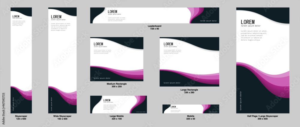 Set of web banners with standart size. vertical, horizontal and square template. vector illustration