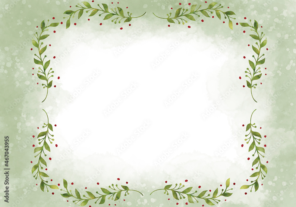 Fototapeta premium Pale leaves - botanical design banner. Floral pastel watercolor border frame.
