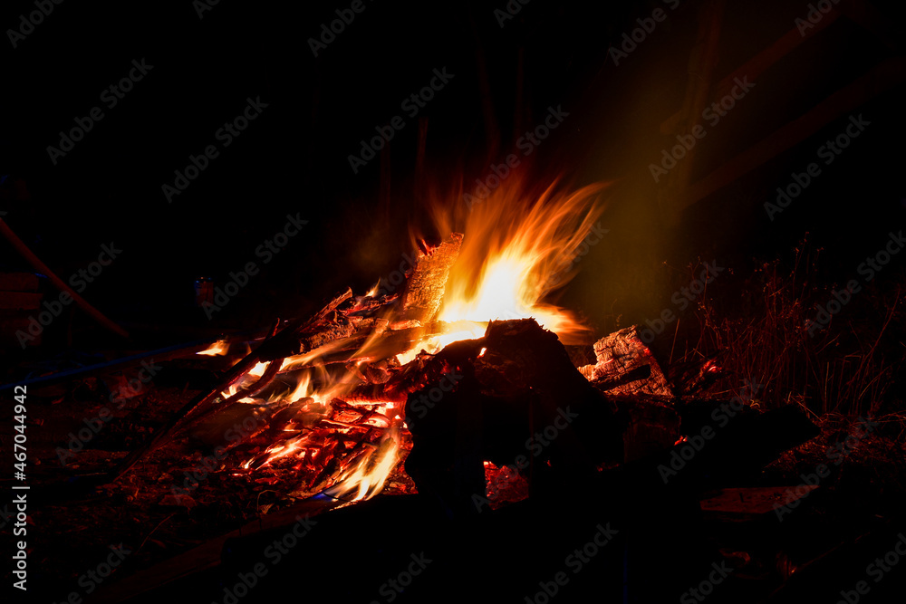 Fototapeta premium slow speed of burning wood fire in the dark