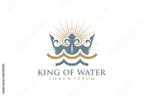 Golden Trident Crown with Sea Wave logo design Luxury sun shine
