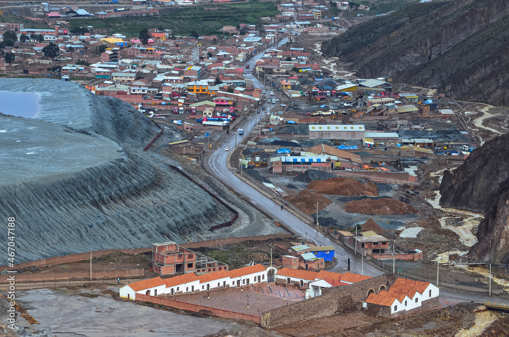 High view of the neighborhood of silver mines in Cerro Rico in Potosi, Bolivia, South America. The richest mine of the colonial exploitation in the Spanish conquest in Latin America 