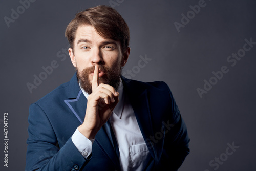bearded man emotions hand gestures isolated background