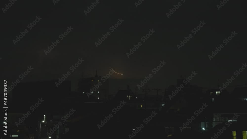 Flashes Of Lightning Over Tokyo City During The Night In Japan. wide shot Flashes Of Lightning Over Tokyo City During The Night In Japan. wide shot