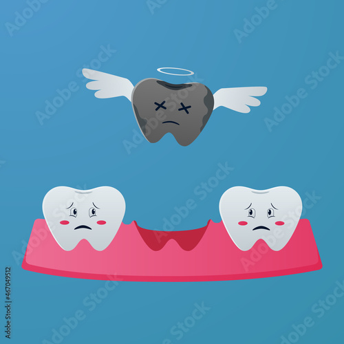 Dental cartoon of missing tooth Cute character cartoon dental care concept