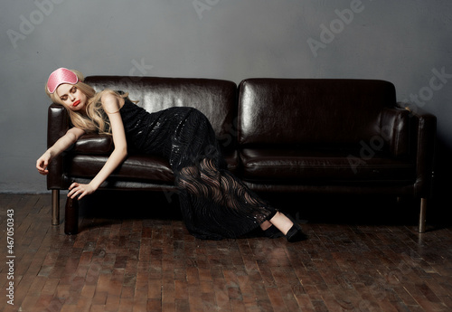 female on the couch fun emotions Red lipstick alcohol isolated background