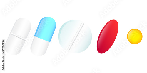 The medicine is in pills. Medications. Disease symbols. Vector illustration. Stock image.