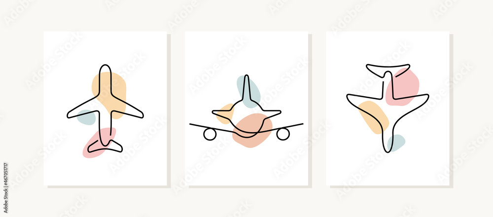 Planes posters. Artistic one line vector illustration.