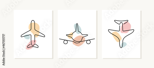 Planes posters. Artistic one line vector illustration.