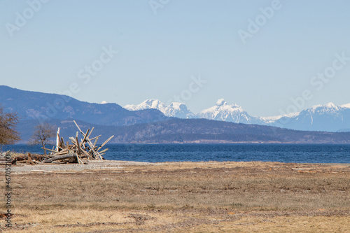 view of mountains and sea at Rathtrevor Beach Provincial Park photo