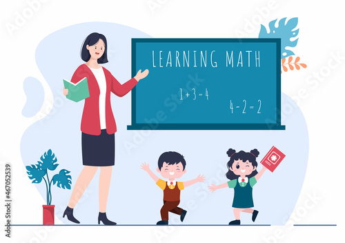 Learning Mathematics of Education and Knowledge Background Cartoon Vector Illustration. Science, Technology, Engineering, Formula or Basic Math © denayune