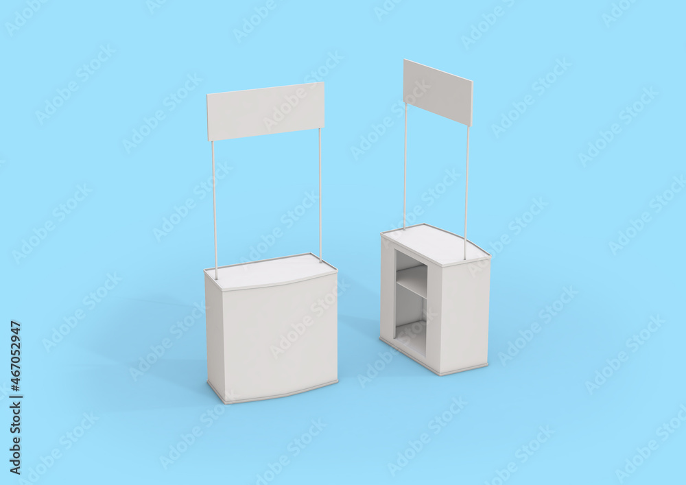 3D illustration of an exhibitor stand on white 3D illustration of an exhibitor stand on white