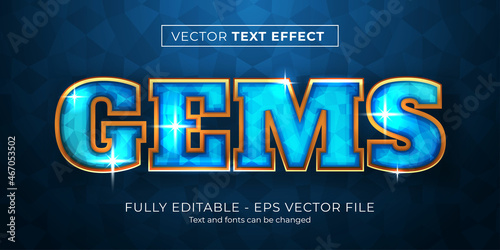 Editable text effect blue gems style photo