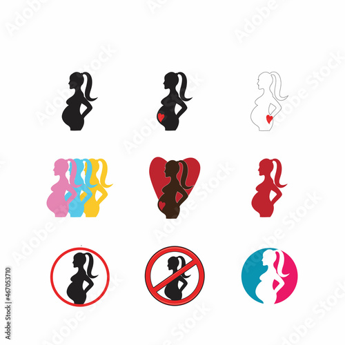 pregnant woman line art symbols template vector