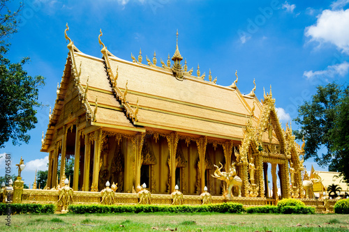 Landmark wat thai, gold temple color, Wat Paknam Jolo in chachoengsao,thailand