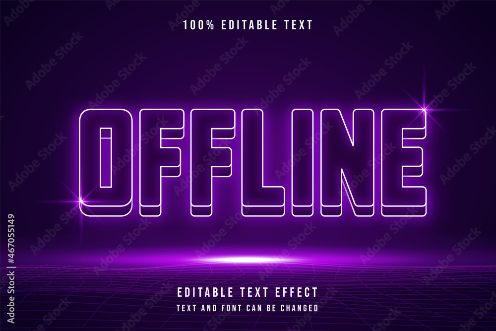 Offline,,3 dimensions editable text effect purple gradation neon style