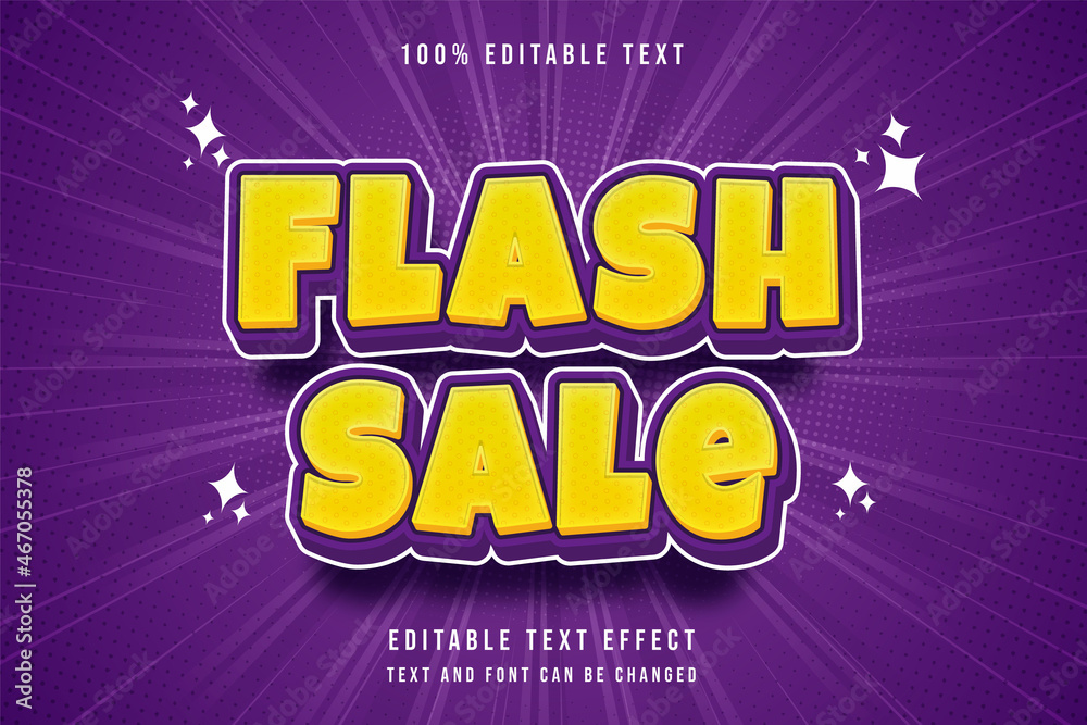 Flash sale,,3 dimensions editable text effect purple gradation yellow modern shadow comic style