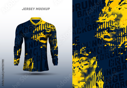 Long sleeve sports jersey design for football, racing, cycling, game jersey. Vector.