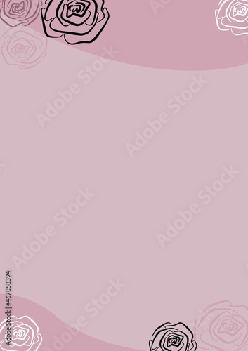 Digital brown background for an Make-up educational institution. Black and white line art rose flower elements © Andrei