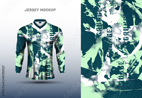 Long sleeve sports jersey design for football, racing, cycling, game jersey. Vector.