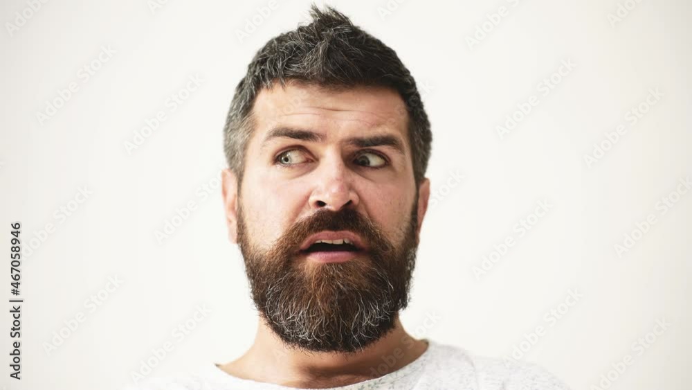 Man emotions, emotional male face close up. Fear man screaming.