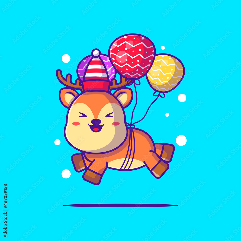 Naklejka premium Illustration of a Cute Deer fly with christmas balloon. Merry christmas