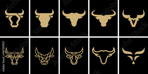 Set of Bull, Cow, Angus, Cattle Head Vector Icon Logo Template
